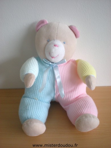 Doudou Ours Euro Bleu rose jaune blanc 