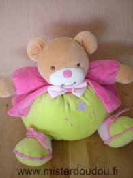 Doudou Ours Fantasy toys Vert rose papillon  rose brodé 