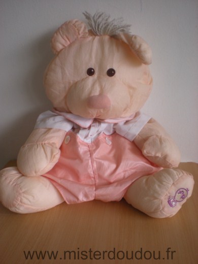 Doudou Ours Fisher-price Puffalump rose saumon blanc 