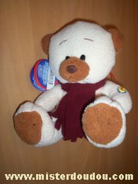 Doudou Ours Fizzy Ecru écharpe bordeau 