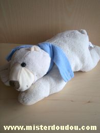 Doudou Ours France loisirs Blanc écharpe bleue 