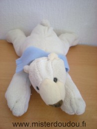 Doudou Ours France loisirs Blanc polaire echarpe bleue 