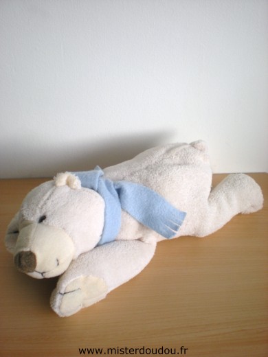 Doudou Ours France loisirs Ecru echarpe bleue 