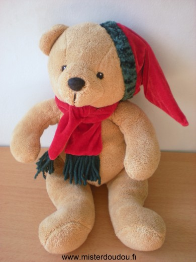 Doudou Ours France loisirs Marron bonnet rouge 