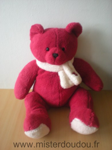 Doudou Ours France loisirs Rouge echarpe écrue 