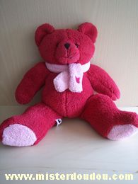 Doudou Ours France loisirs Rouge echarpe rose 