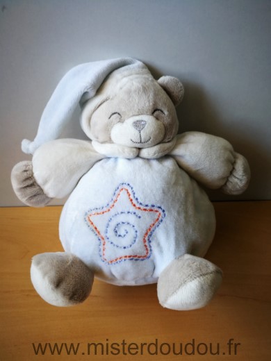 Doudou Ours Gifi Bleu blanc gris bonnet bleu etoile 