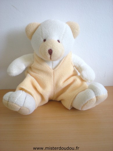 Doudou Ours Giftoys Blanc salopette jaune en polaire 