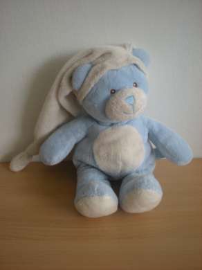 Doudou Ours Giftoys Bleu bonnet blanc 