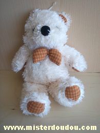 Doudou Ours Gipsy Beige noeud et sous les pattes  marron 