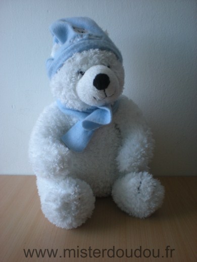 Doudou Ours Gipsy Blanc bonnet bleu pôle nord 