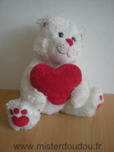 Doudou Ours Gipsy Blanc coeur rouge 