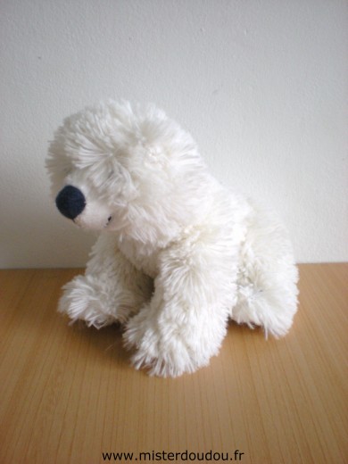 Doudou Ours Gipsy Blanc nez feutrine bleu 