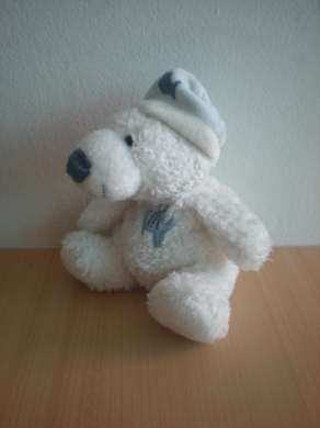 Doudou Ours Gipsy Blanc poisson bleu 