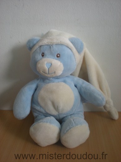 Doudou Ours Gipsy Bleu bonnet blanc 