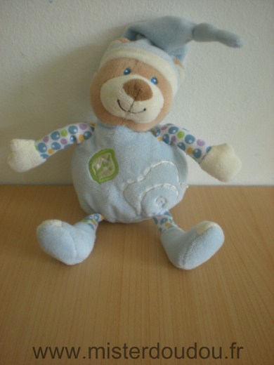 Doudou Ours Gipsy Bleu bonnet bleu feuille verte Attention boite sonore ne fonctionne plus