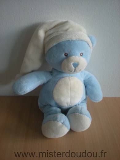 Doudou Ours Gipsy Bleu bonnet écru 