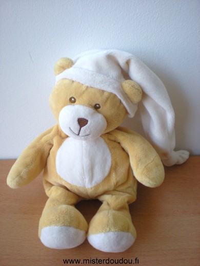 Doudou Ours Gipsy Jaune moutarde bonnet ecru 