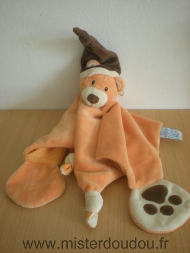 Doudou Ours Gipsy Orange bonnet marron 