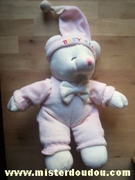 Doudou Ours Gipsy Rose blanc Etat général bon sauf une petite tache sur le ventre et ponpon du bonnet usagé