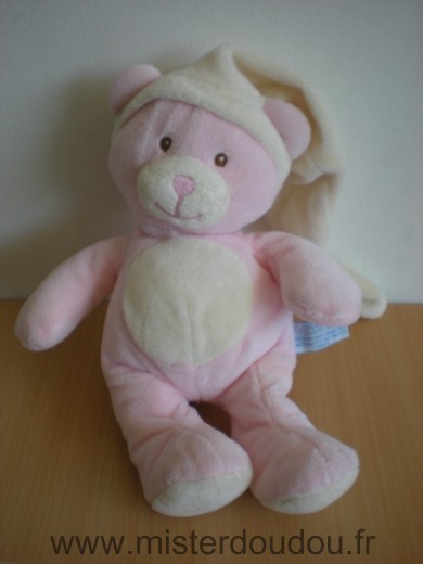 Doudou Ours Gipsy Rose ecru bonnet rose 