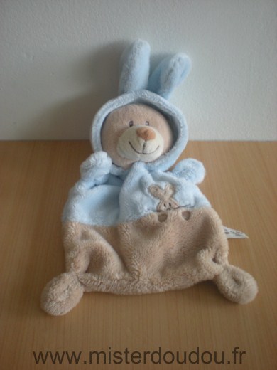 Doudou Ours Grain de ble Beige bleu Ours déguisé en lapin