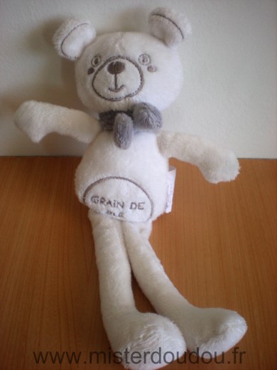 Doudou Ours Grain de ble Blanc echarpe grise 