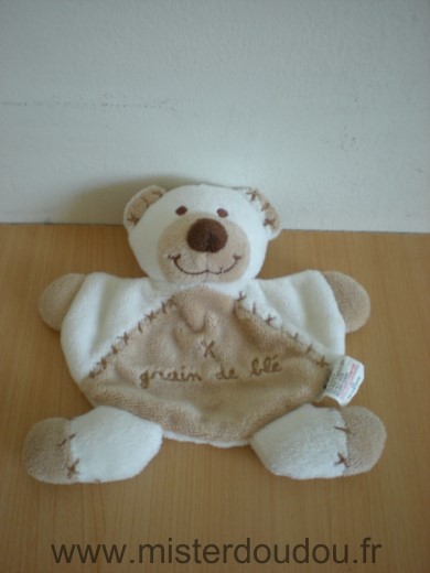 Doudou Ours Grain de ble Blanc marron 