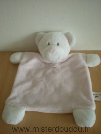 Doudou Ours Grain de ble Blanc rose petits points marron 