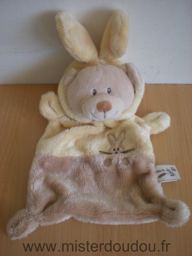 Doudou Ours Grain de ble Ours deguise en lapin beige jaune motif lapin 