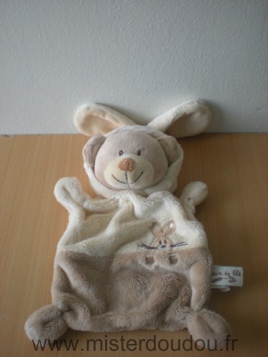 Doudou Ours Grain de ble Ours déguisé en lapin écru beige 