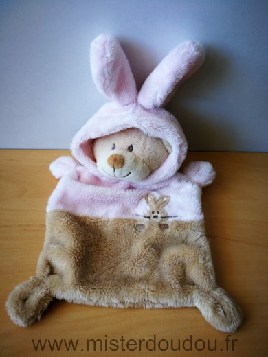 Doudou Ours Grain de ble Ours deguise en lapin rose beige 