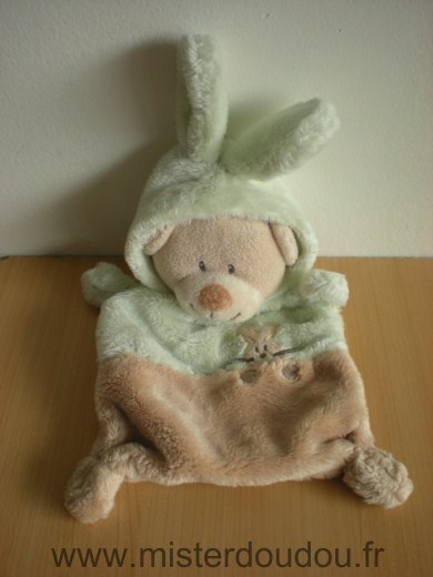 Doudou Ours Grain de ble Ours deguise lapin vert beige 