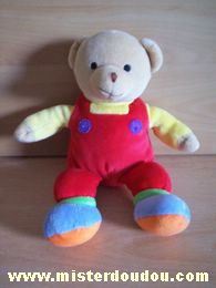 Doudou Ours Gund Beige avec salopette rouge tshirt jaune Tres bon état général mais une légére trace en bas du ventre