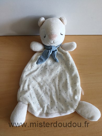 Doudou Ours H et m Beige points bleu foulard bleu 