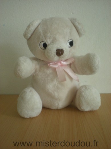 Doudou Ours H et m Beige ruban rose 