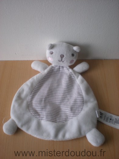 Doudou Ours H et m Blanc rayé beige 