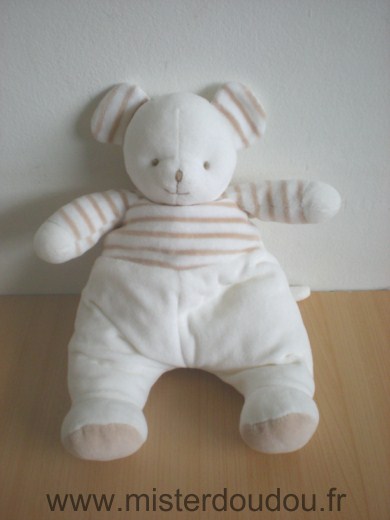 Doudou Ours Happy horse Blanc rayé beige 