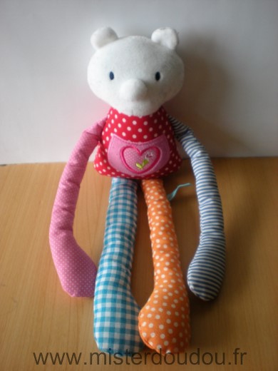 Doudou Ours Hema Blanc rouge points blanc bleu orange rose 