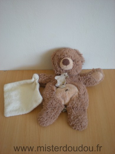 Doudou Ours Histoire d ours Marron mouchoir blanc 