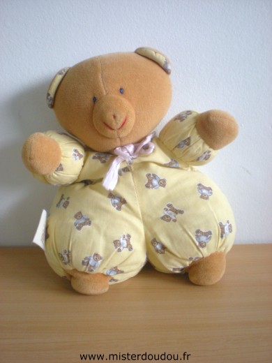 Doudou Ours Histoire d ours Tissus jaune motifs nounours 