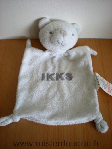 Doudou Ours Ikks Blanc gris 