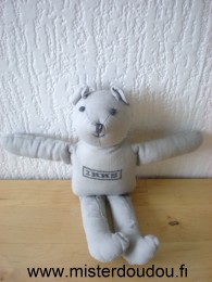 Doudou Ours Ikks Gris en tissus brodé ikks 