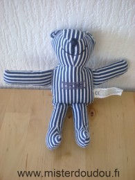 Doudou Ours Ikks Rayé bleu blanc en tissus 