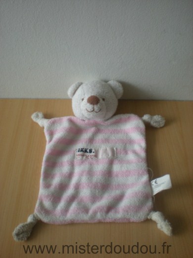 Doudou Ours Ikks Rayé rose blanc 