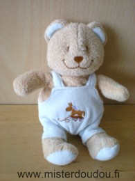 Doudou Ours Influx Beige salopette bleu avec un cheval brodé 