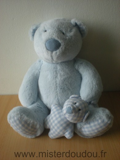 Doudou Ours Jellykitten Bleu tenant bébé ours vichy bleu 