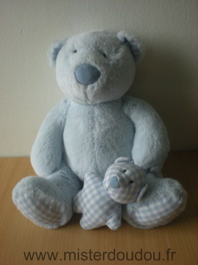 Doudou Ours Jellykitten Bleu tenant bébé ours vichy bleu 