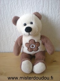 Doudou Ours Jemini Marron ecru fleur marron sur le ventre 