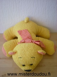 Doudou Ours Jemini Tissus éponge jaune écharpe carreaux jaune et rouge 